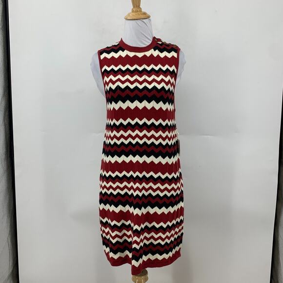 Forever 21 Sweater Bodycon Dress Women L Large Red White Chevron Sleeveless Knit - Picture 2 of 16